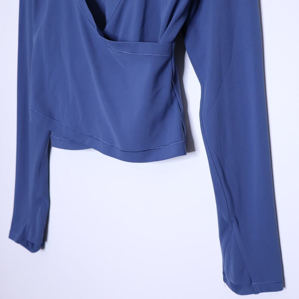 ATHLETA Transcend Wrap Top Chrome Blue Faux Wrap Long Sleeve Active Women's L - Picture 5 of 10